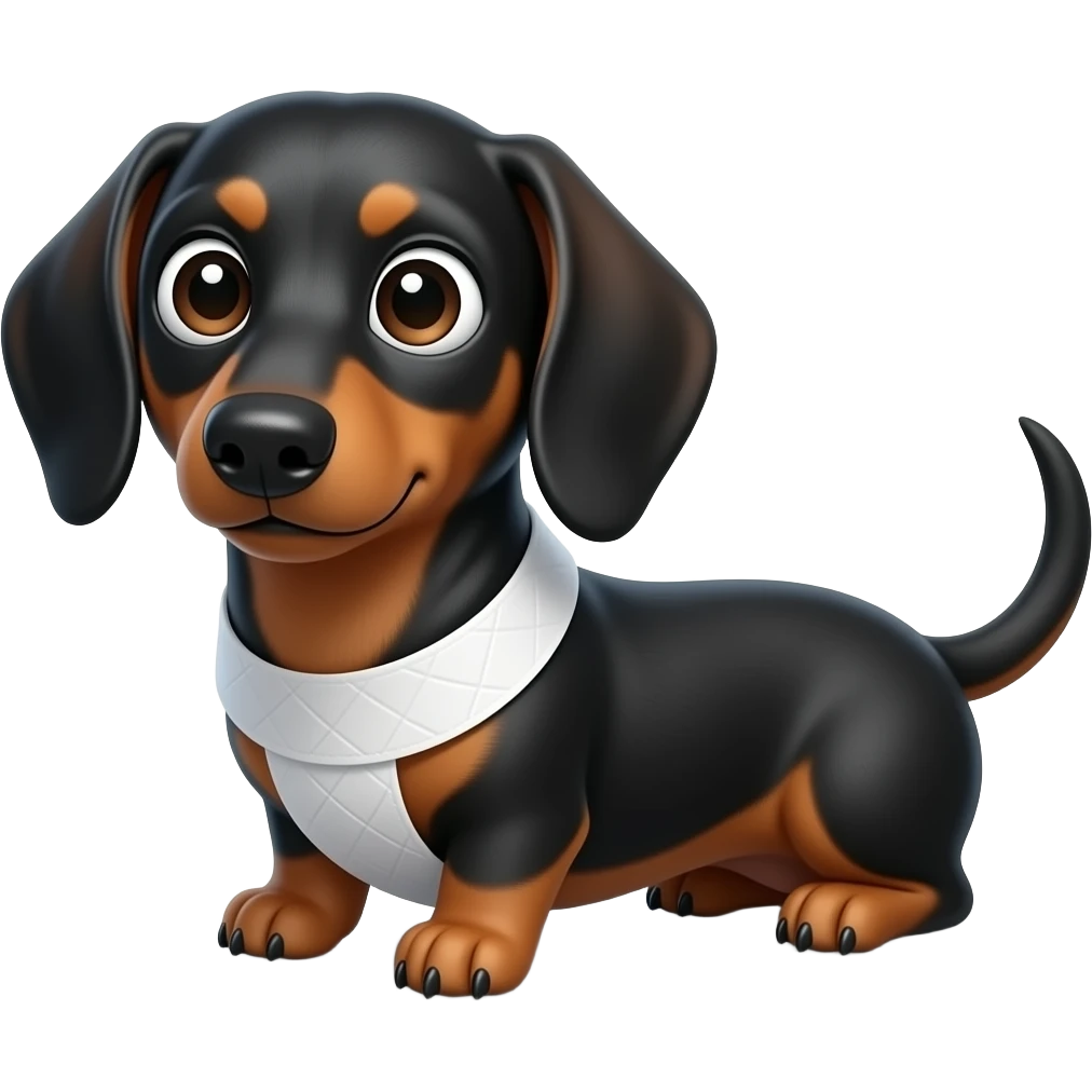 whimsical dachshund wide eyes full body sitting on a toilet paper emoji