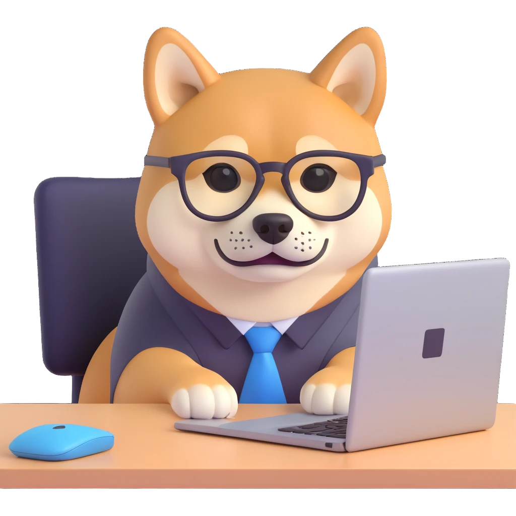 shiba inu with eye glasses and computer emoji