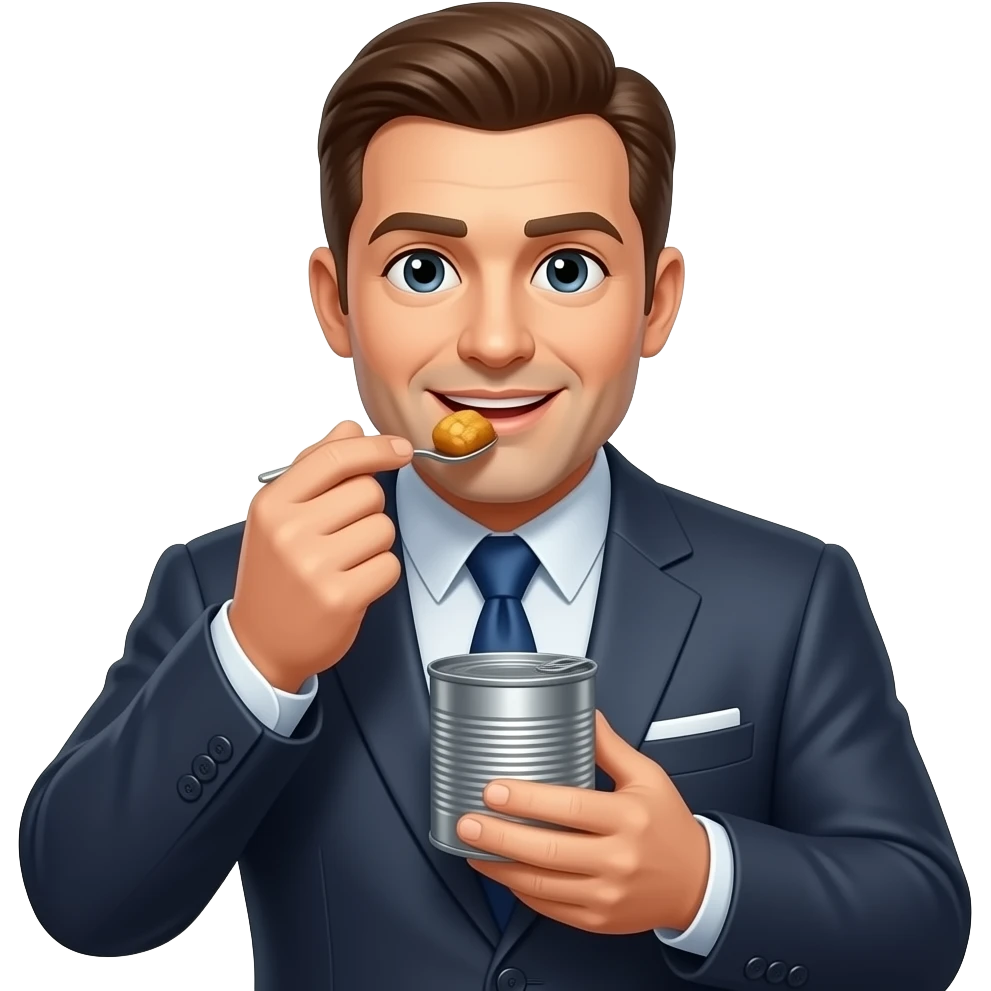 suit uncle eating canned food closeup emoji