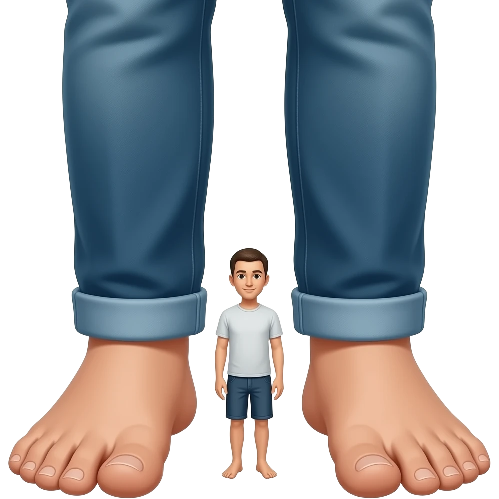 make one of them tiny and the secend one giant and make the tiny man stand on the secend man feet barefoot emoji