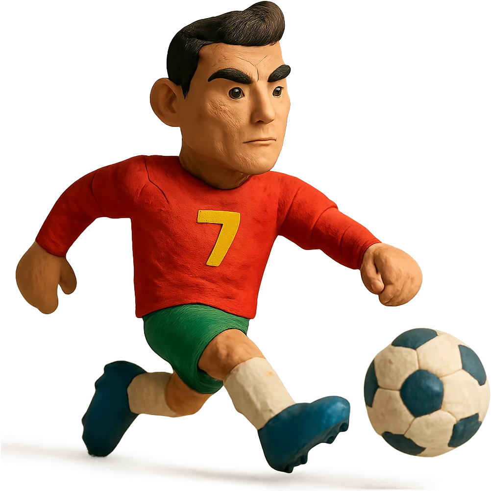 claymation style Ronaldo kicking a ball emoji