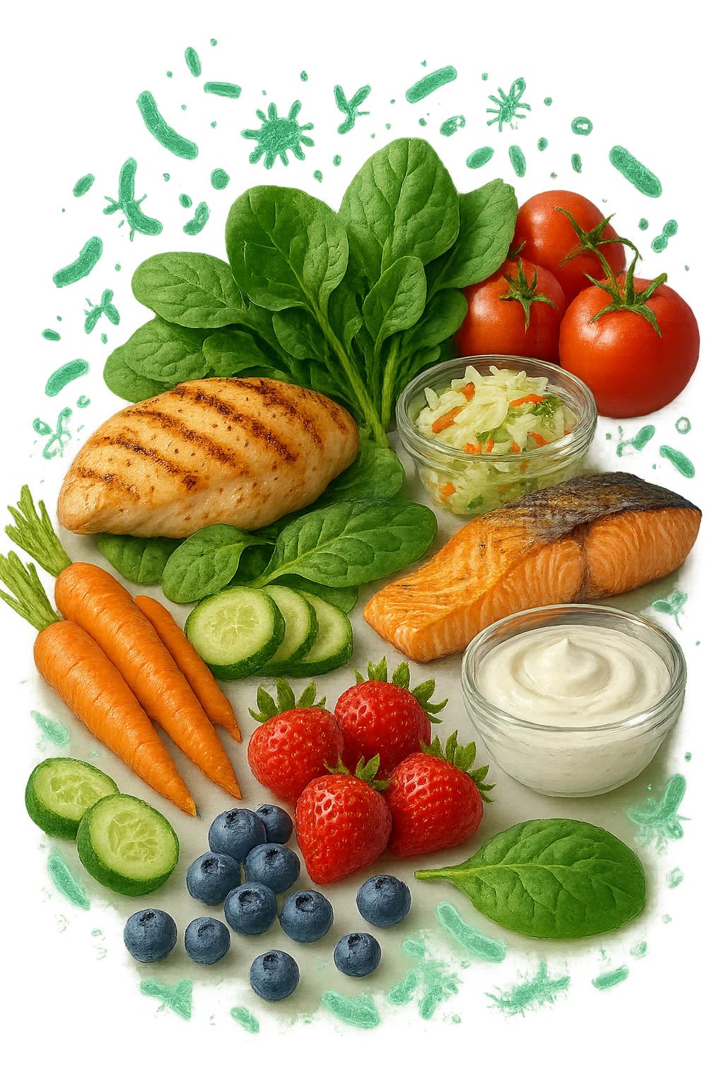 dieta low FODMAP + flora bilanciata, iperrealistica 4k emoji