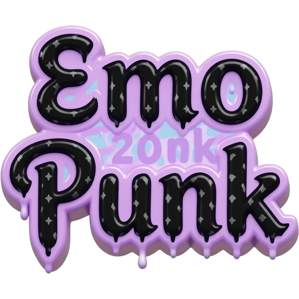 Exact words "Emo Punk" in black typography Girly lettering, filled with an emo punk y2k 2000's repeated pattern, in an emo color scheme,  isolated 3d render, 8k. Must have no emoji icons, must have no emoji faces  emoji