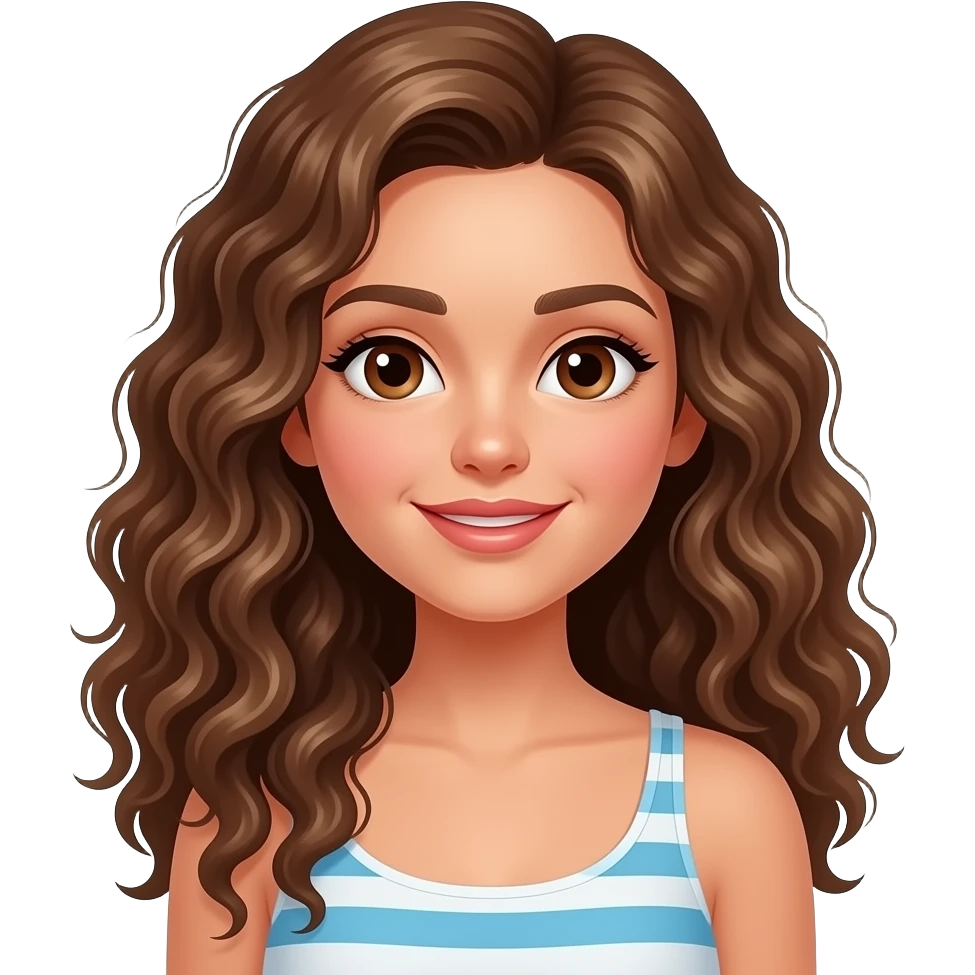 white girl with brown eyes and long curly hair on vacation emoji