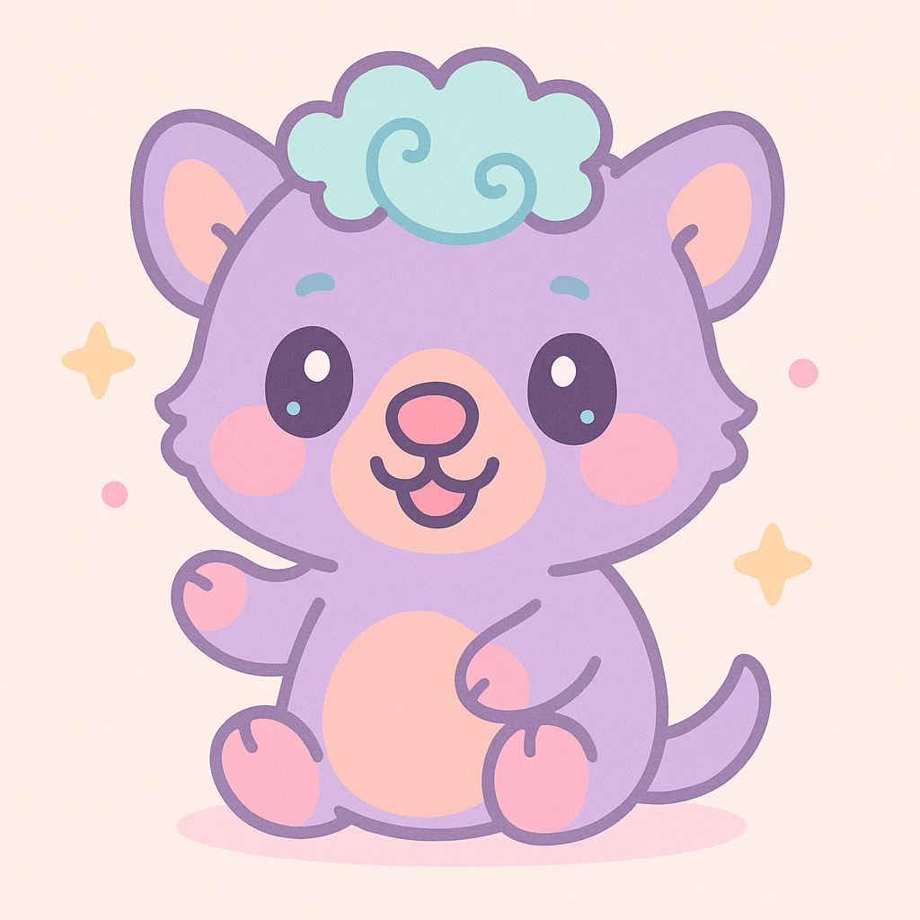 Tasmanian devil with curly hair, cute and chibi style, big eyes emoji