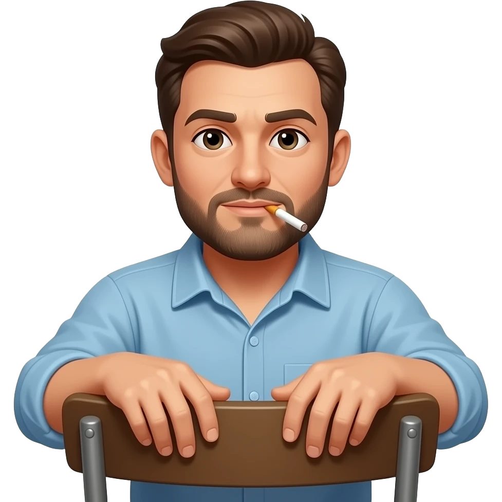 Sandalyede oturan adam  eleri koltukta olsun ağzında sigara olsun emoji