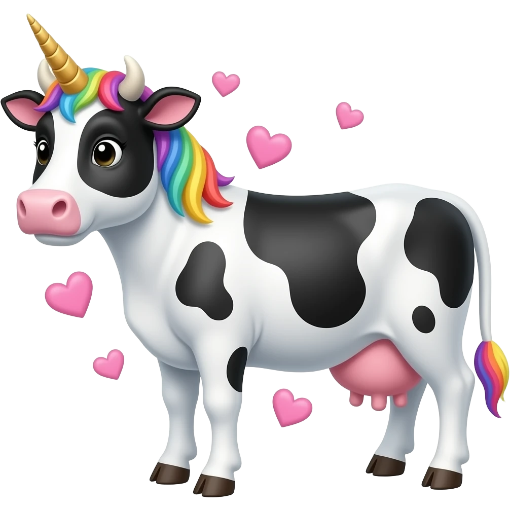 unicorn cow with hearts emoji