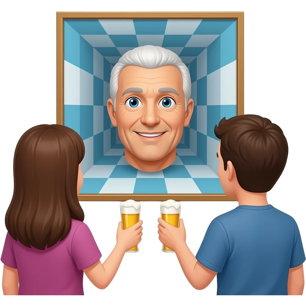 A person and another person looking at Escher other agreeing to have a beer emoji