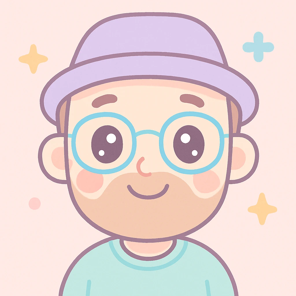man with hat, beard, and glasses, kawaii style emoji