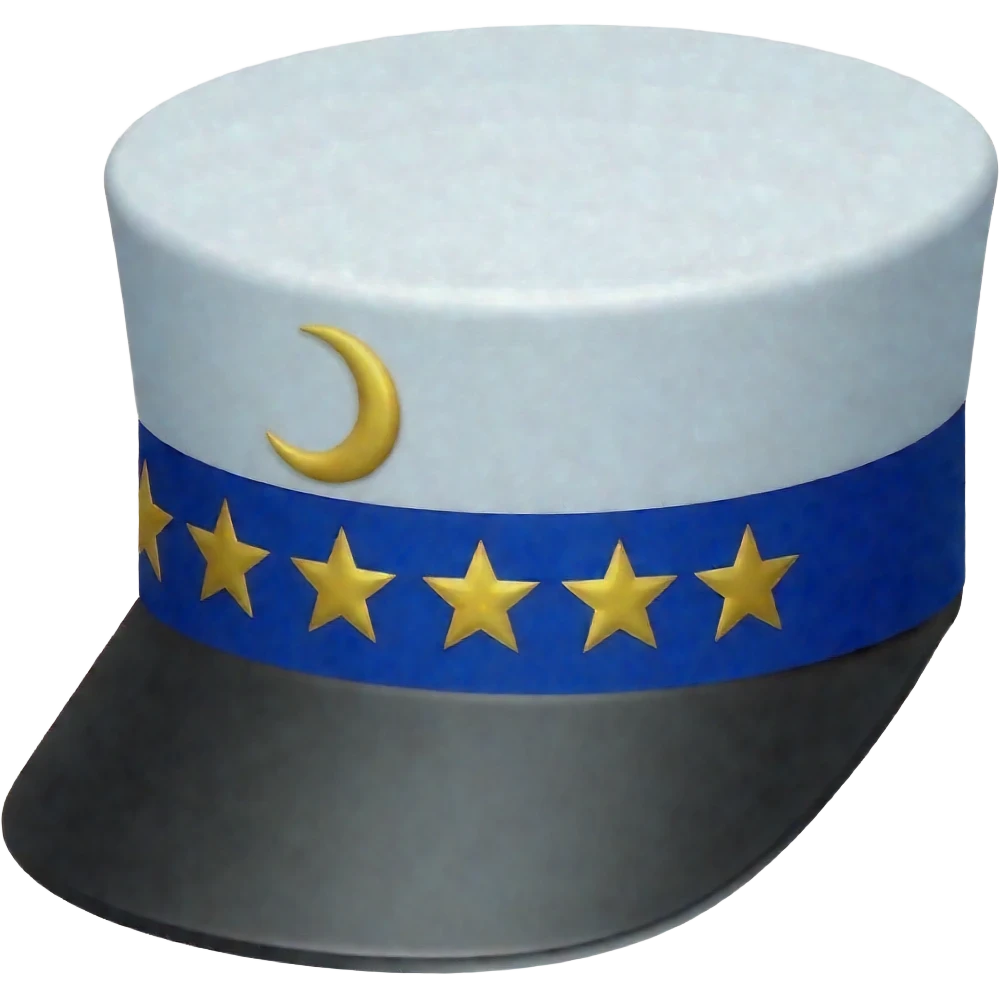 flat Israeli Kepi hat with gold stars and a gold crescent on the side emoji