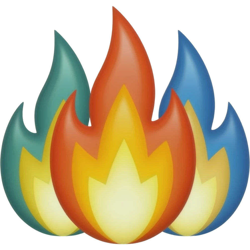 Create an emoji with three flames of different color wrapped into one emoji