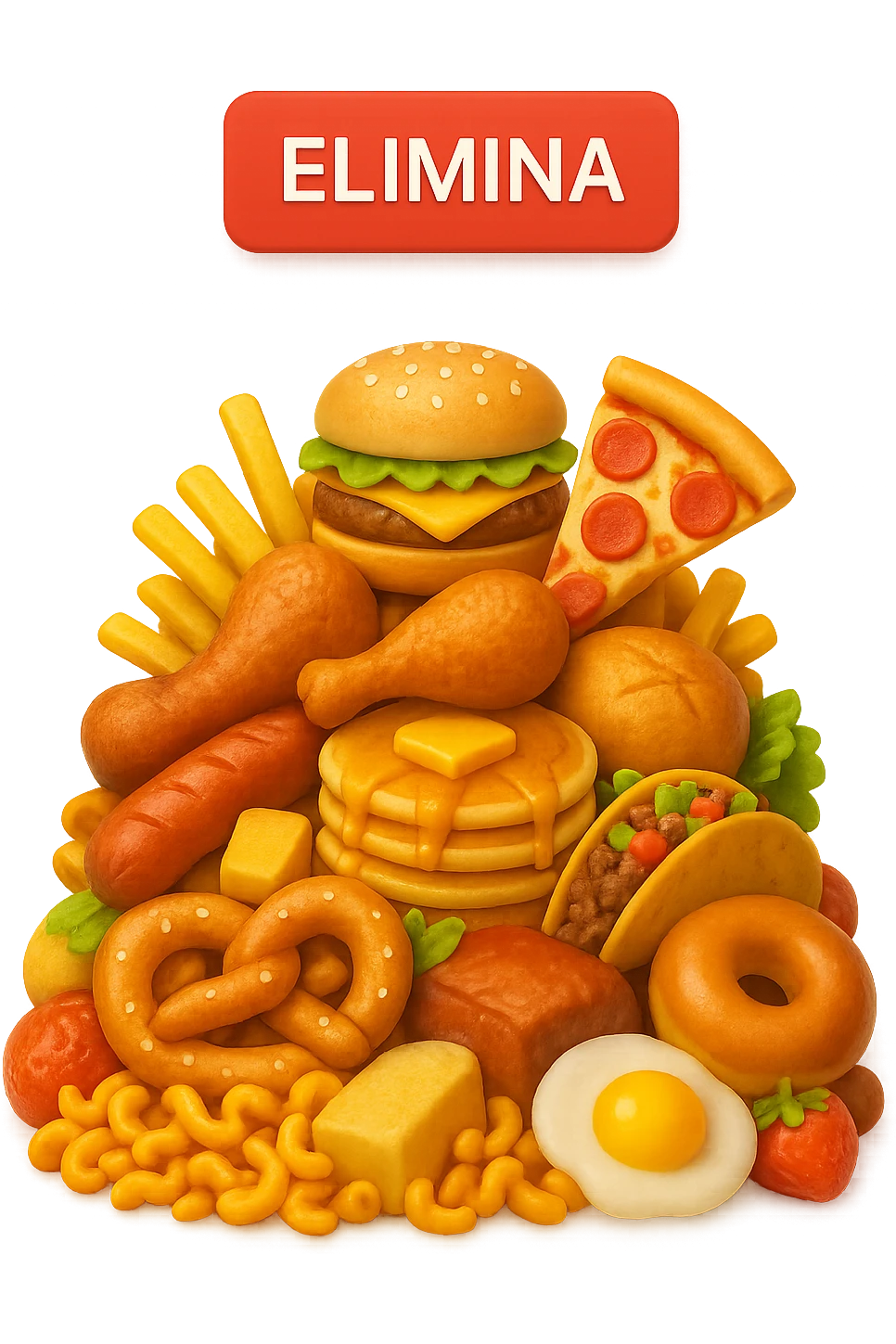 emoji stile iphone di montagna di cibo con tasto "ELIMINA" SOPRA , iperrealistico 4k, isolato su sfondo bianco emoji