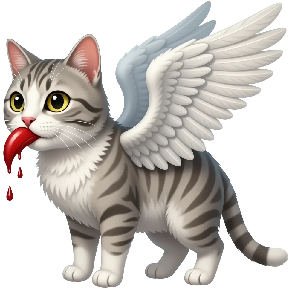 Um gato com asas e bico com sangue emoji