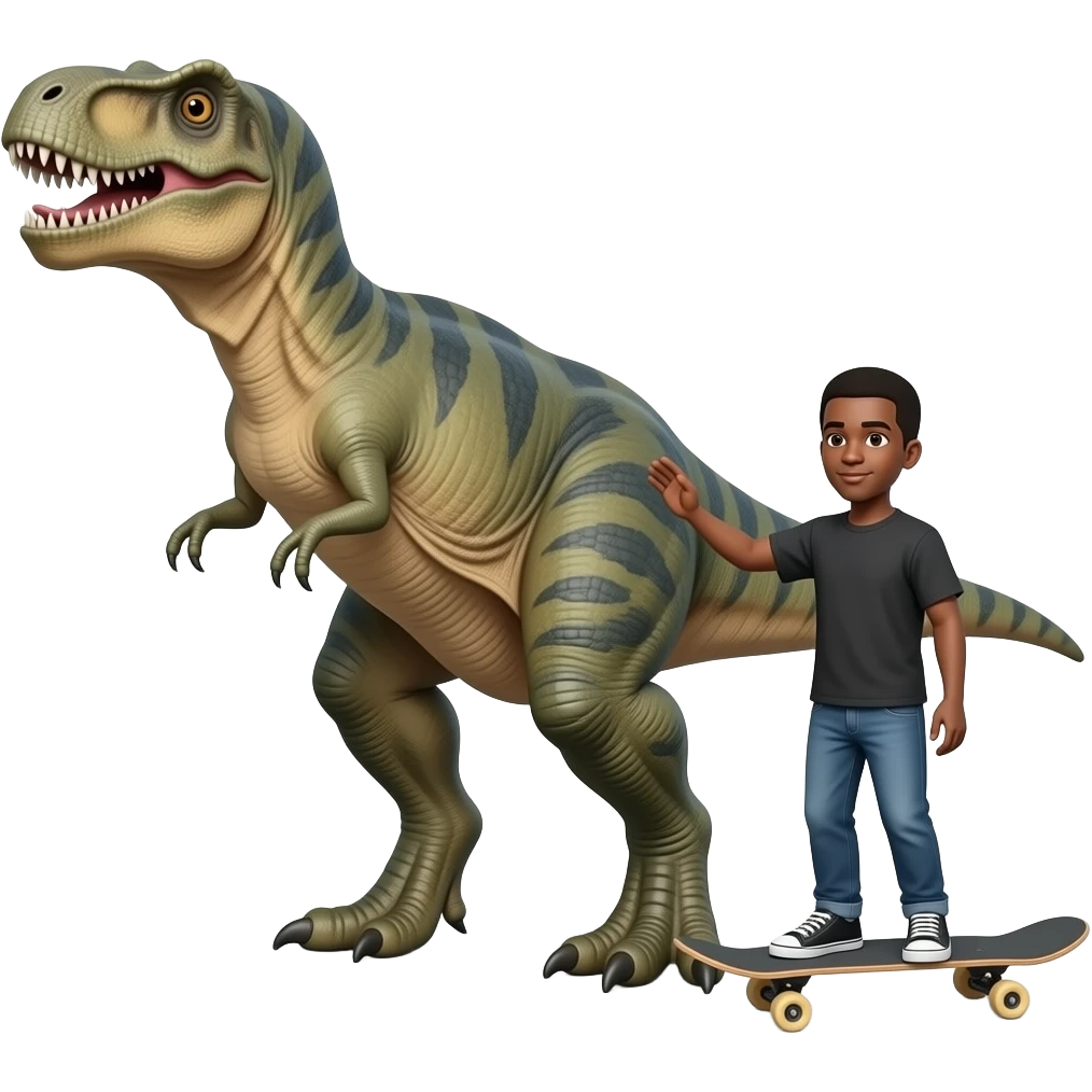 dinosaur on skateboard with a  black person on the side of the skateboard emoji