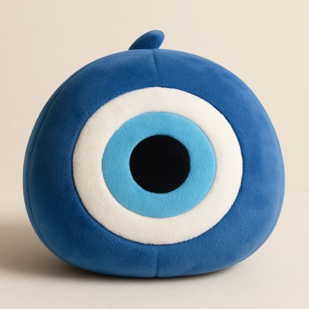 Evil eye 🧿 as a soft round plushie pillow squishmallow emoji