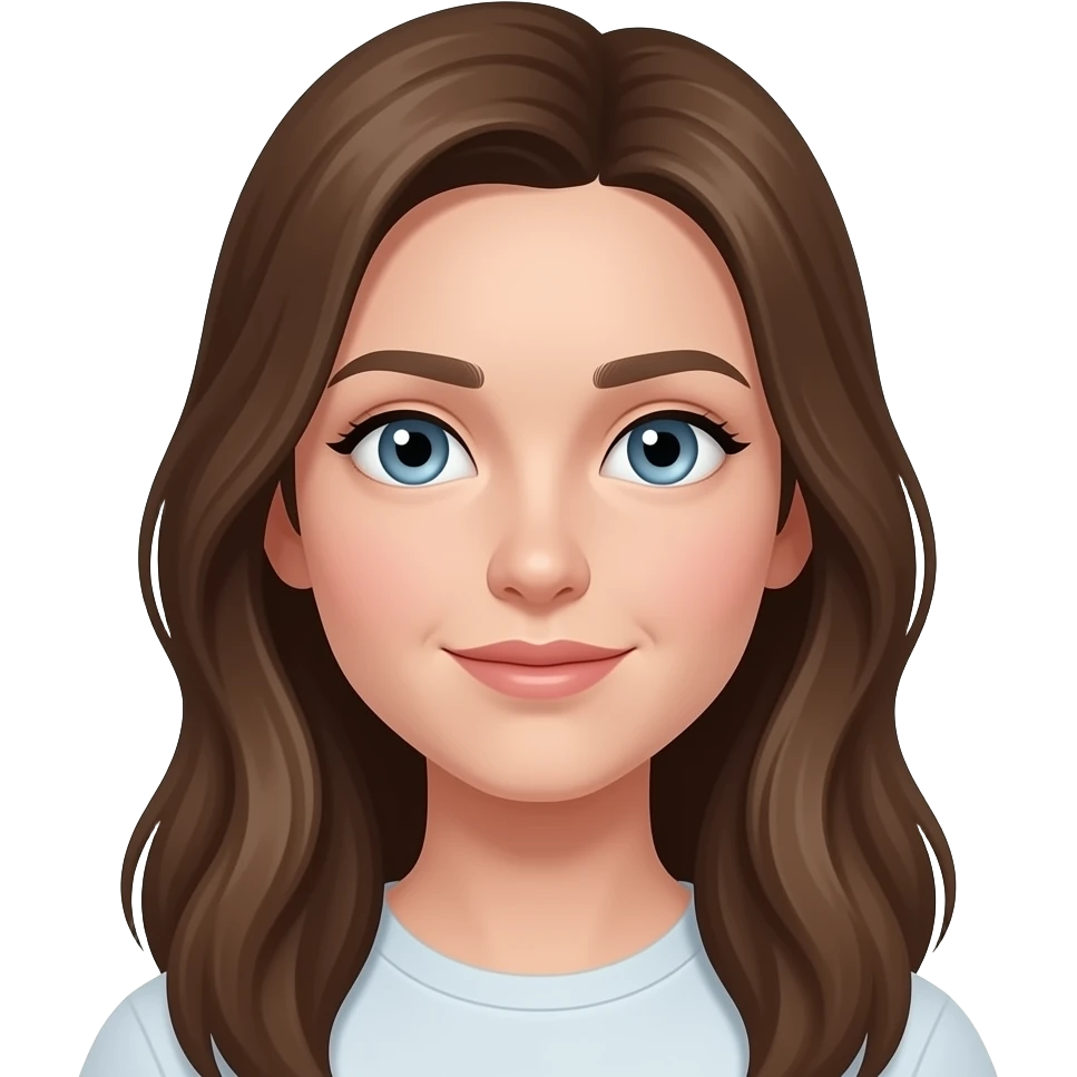 light skin, 16 year old female with light blue eyes and long brown hair emoji