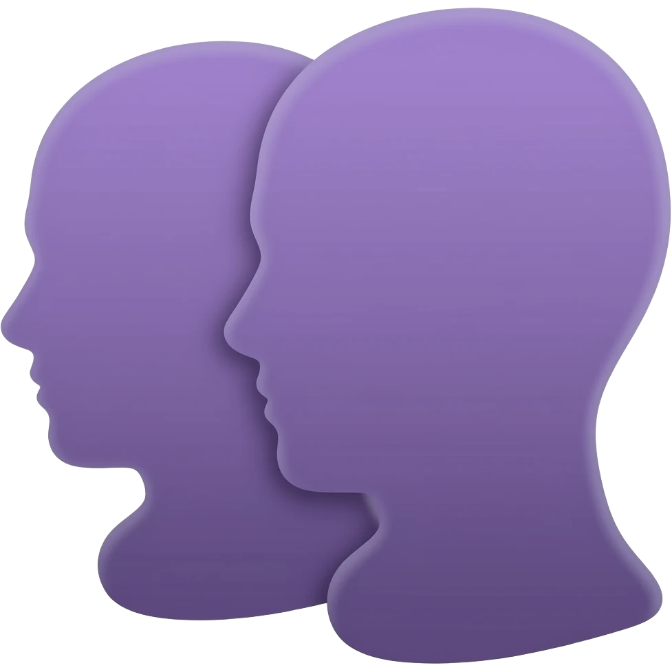 simply, violet, two busts in silhouette – one behind the other emoji