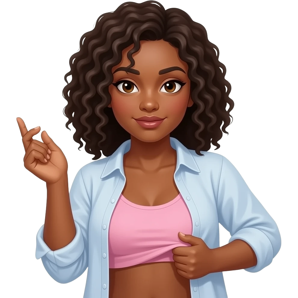 Black girl shrugging her hand's but holding her shirt up to see her titties with no shirt on emoji
