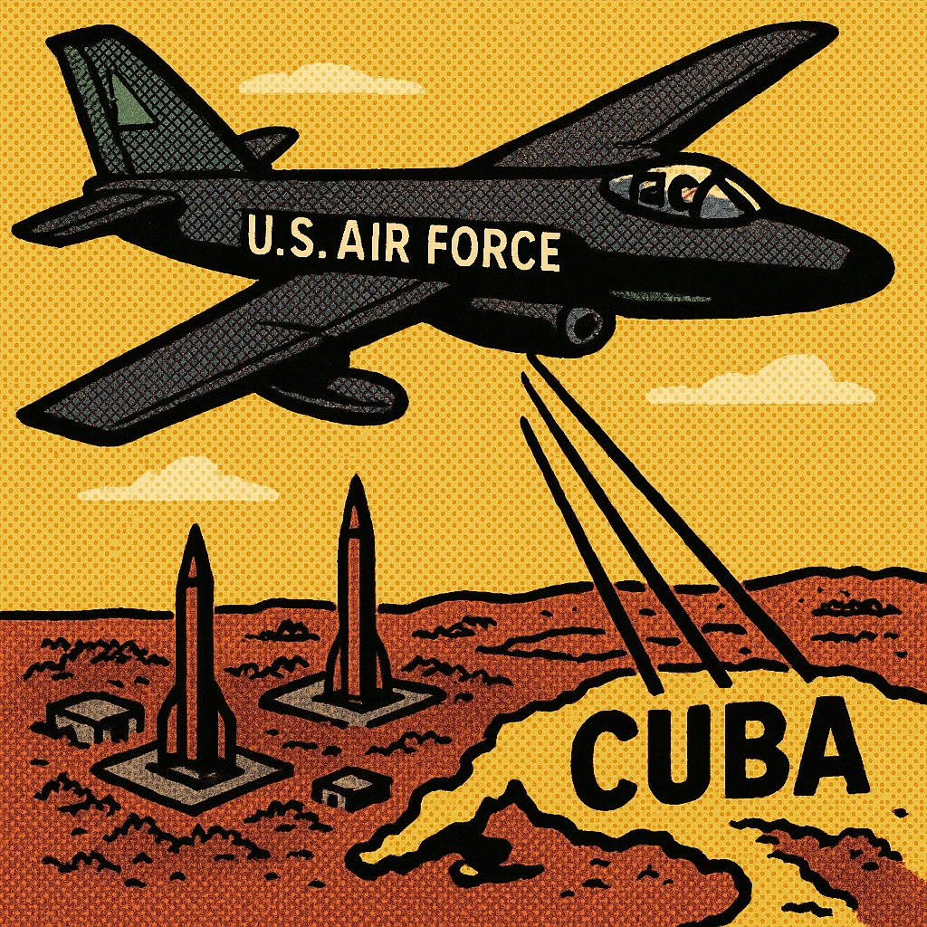 A 1960s USA Spy Plane taking pictures over Cuba showing missile launch pads emoji