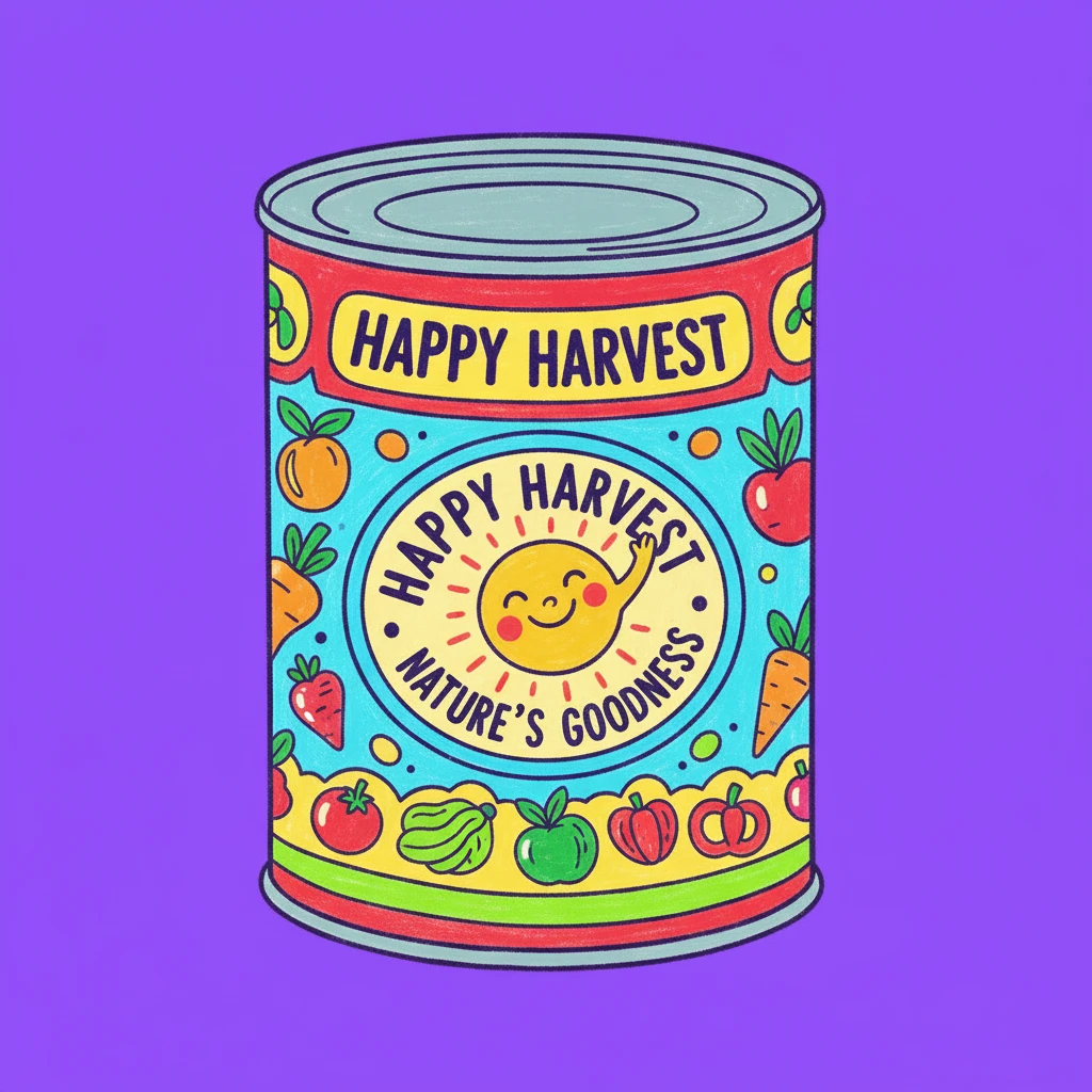 Сгенерируй эту консерву  в ярком рисованном стиле. на однородном фоне emoji