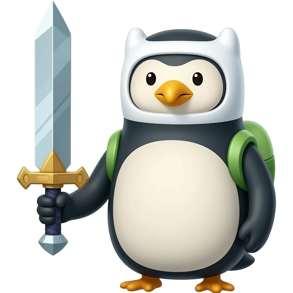 Gunter, the penguin of Adventure Time with an epic sword emoji