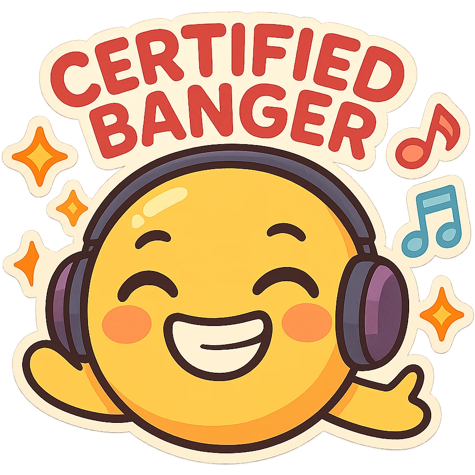 fun energetic emoji representing a certified banger with music and party vibes, vibrant playful style emoji