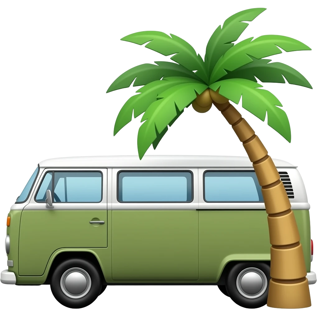 khaki green van with palm tree emoji
