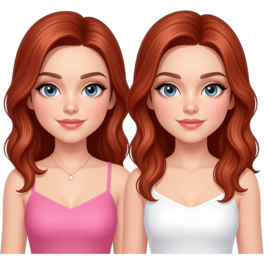 Just 2 besties with professional glammed up looks wearing pink and white, pale skin tone with red hair emoji