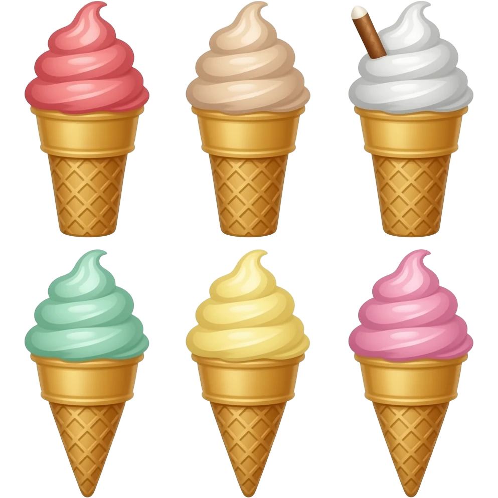 six ice creams made out of paper emoji