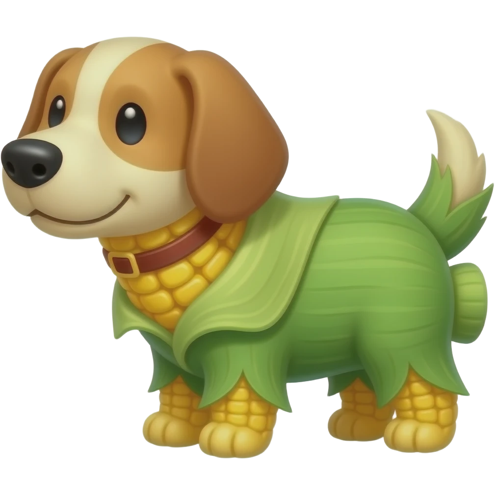 a dog cartoon made out of corn on the cob with husks, no the stem. emoji