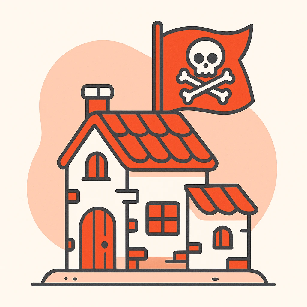 old pirate's house with skull flag emoji