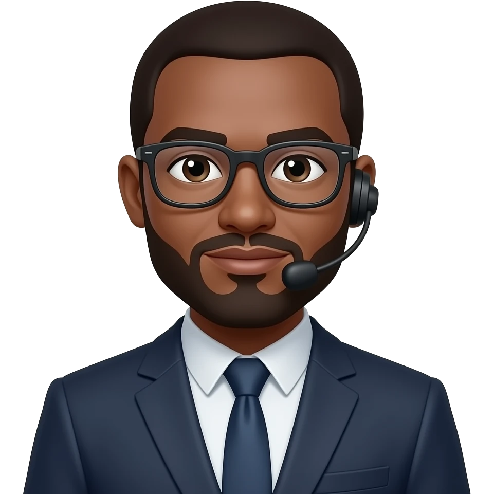 brown skin Tech support boss with goate beard with glasses emoji