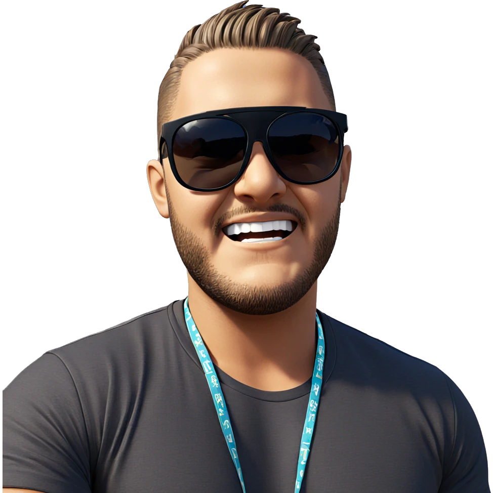 confident man outdoors with sunglasses emoji