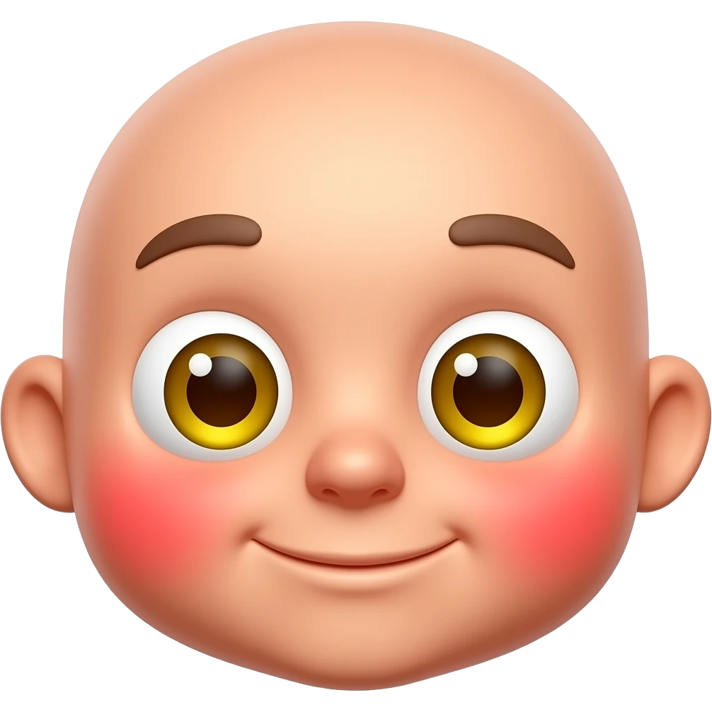 새빨간 얼굴의 홍조를 하고 있는. 노란 눈알  갈색 동공.   귀여운 만화 입체적 이모티콘 emoji