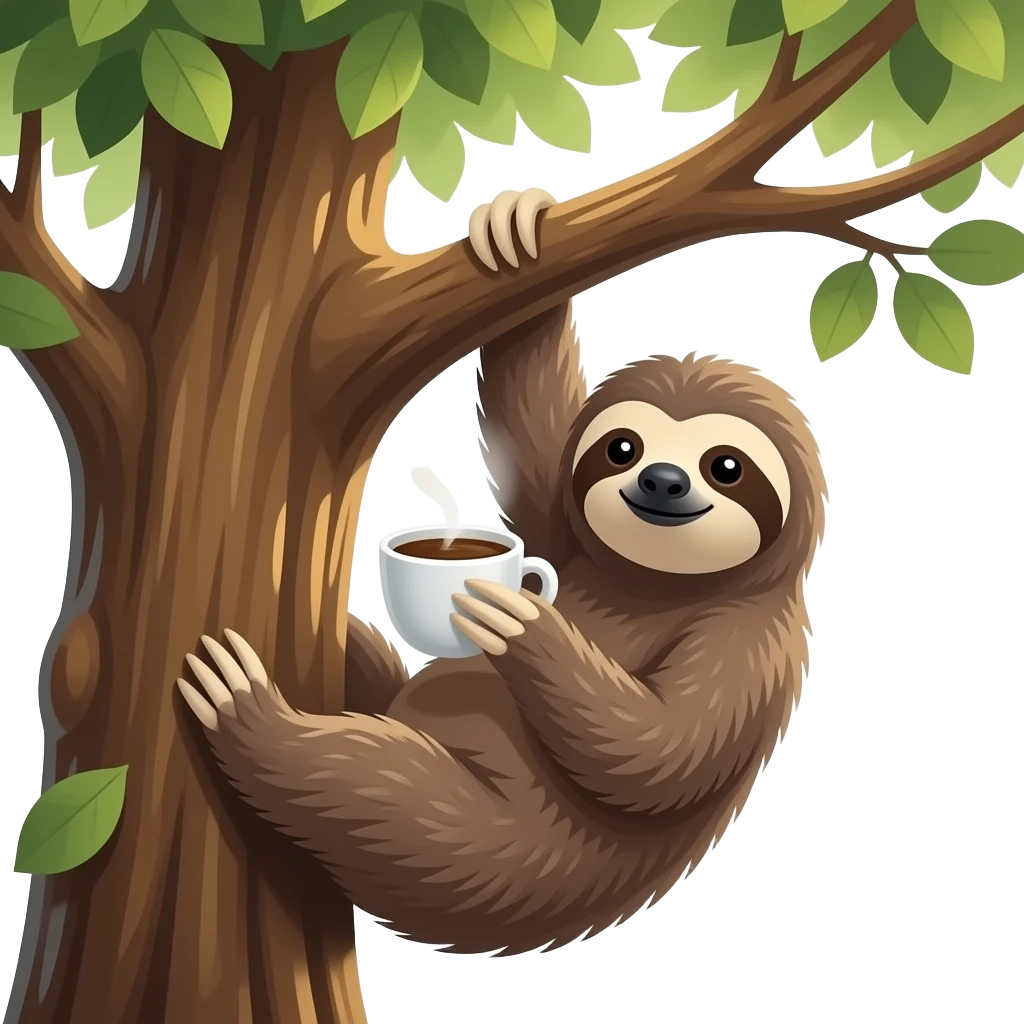 sloth morning coffee big tree hanging emoji