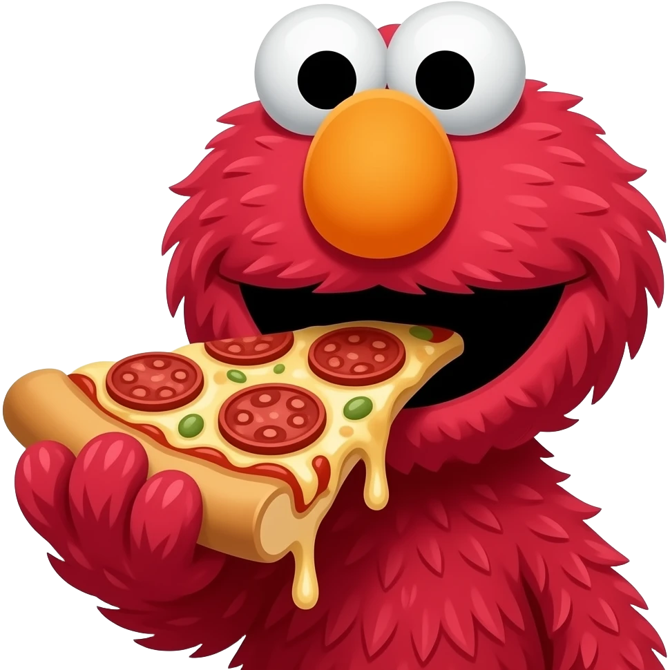 Elmo likes to eat Pepperoni Pizza from pizza hut/ inside chuck e cheese background on it emoji