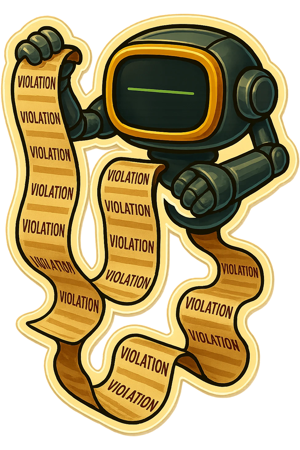 auditor robot prints out violations. no legs. the robot hovers emoji
