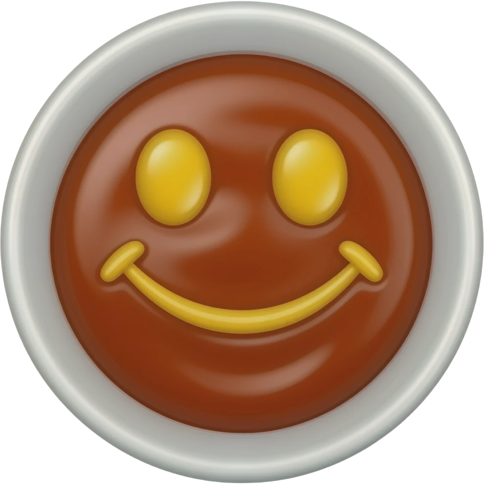 smiling face sauce- with eyes containing yellow sauce- smiling face on the bowl, not inside of it emoji