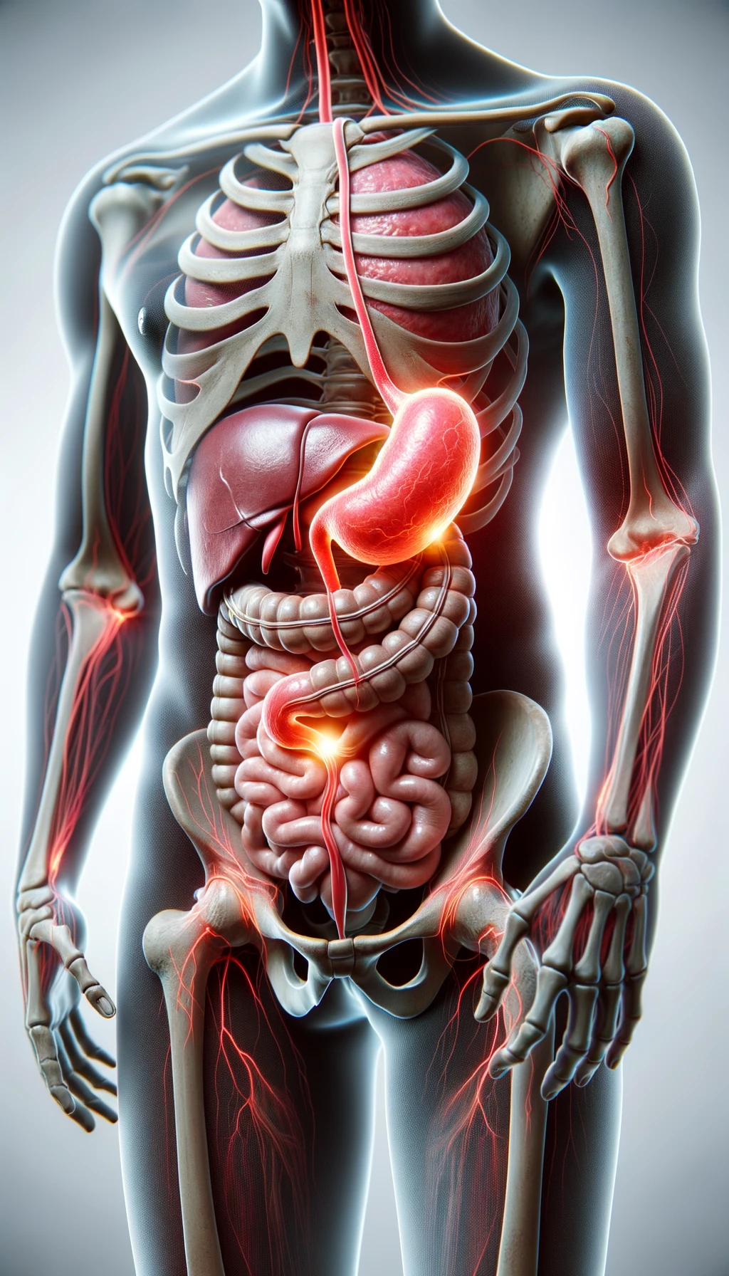 cistifellea umana anatomica realistica e intestino sono collegati nel dolore, sfondo chiaro emoji