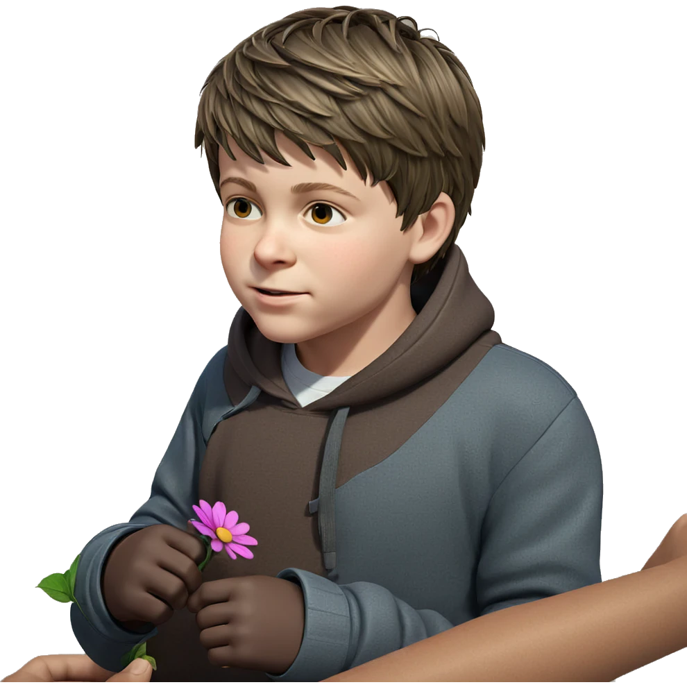 boy holding flower outdoors emoji