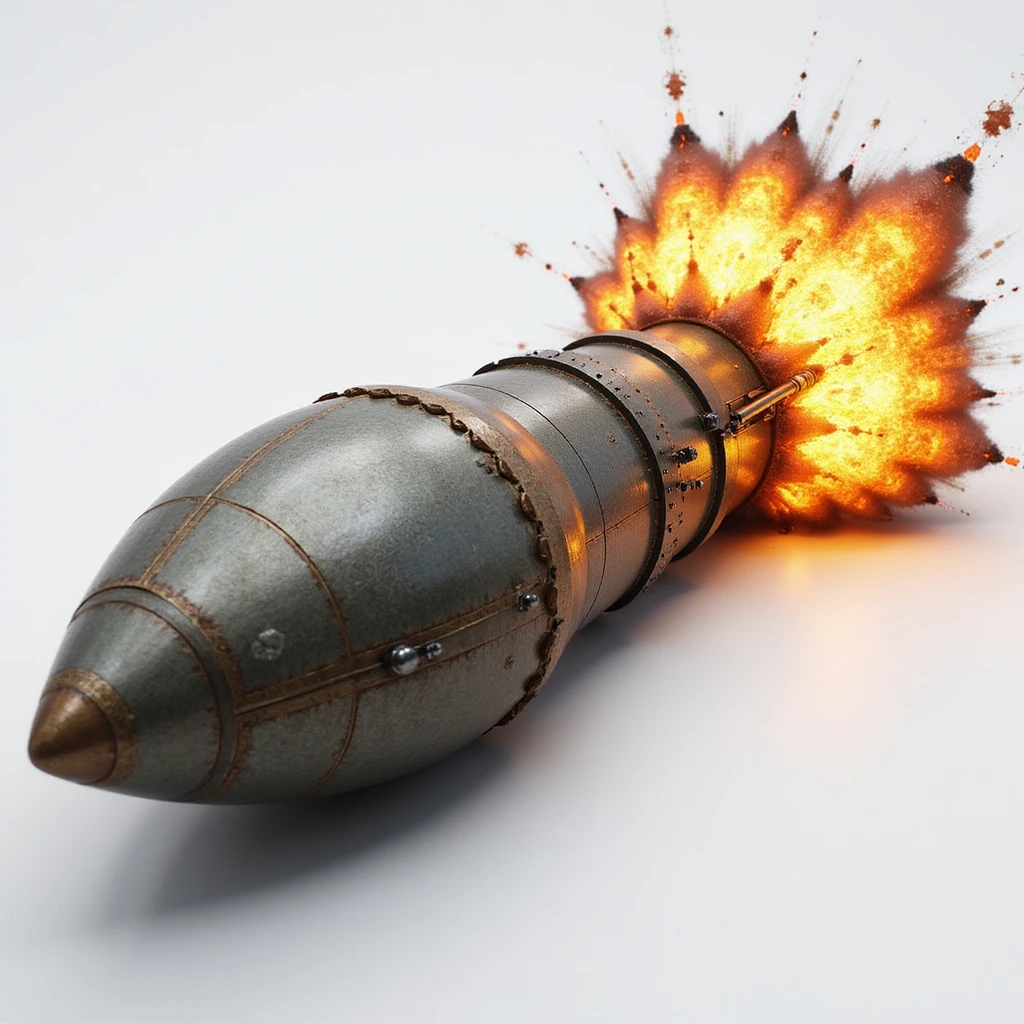 realistic emoji of the Father of All Bombs as a long missile with metallic texture, dramatic explosive details, and a sense of scale, photorealistic style emoji