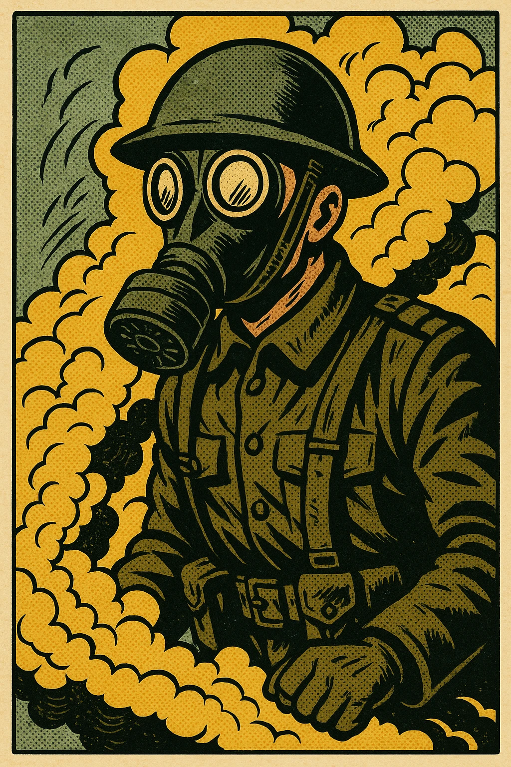 A world war soldier wearing a gas mask with poison gas around him emoji