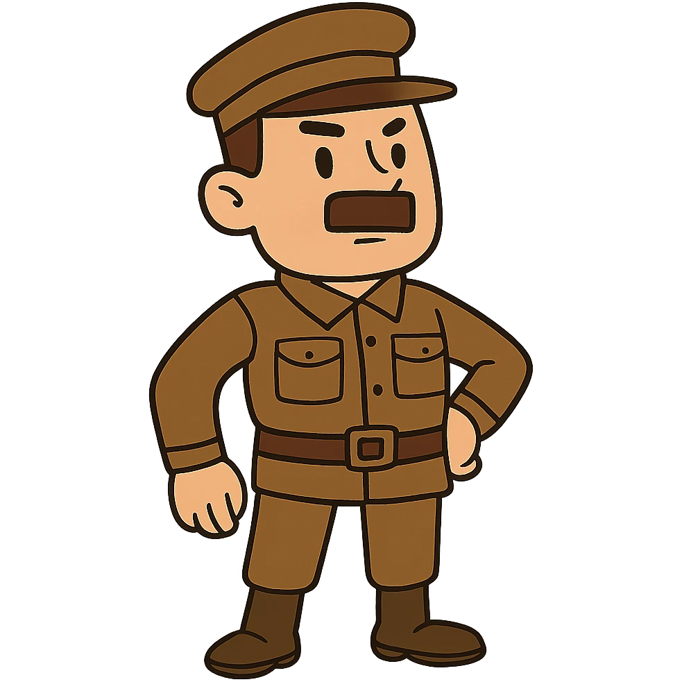 cartoon man in brown army uniform with a square moustache, no background emoji