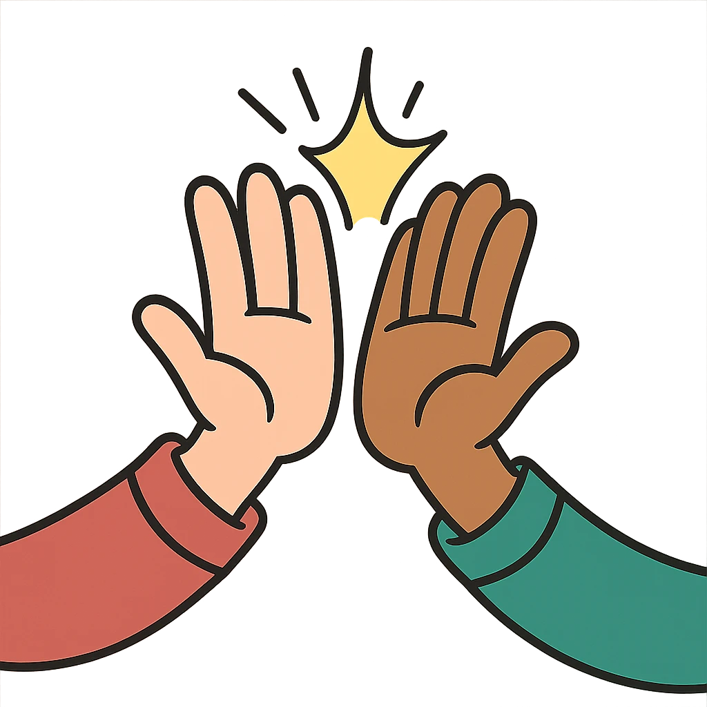 two hands high fiving, cartoon style, dynamic motion, playful and colorful flat toon style emoji
