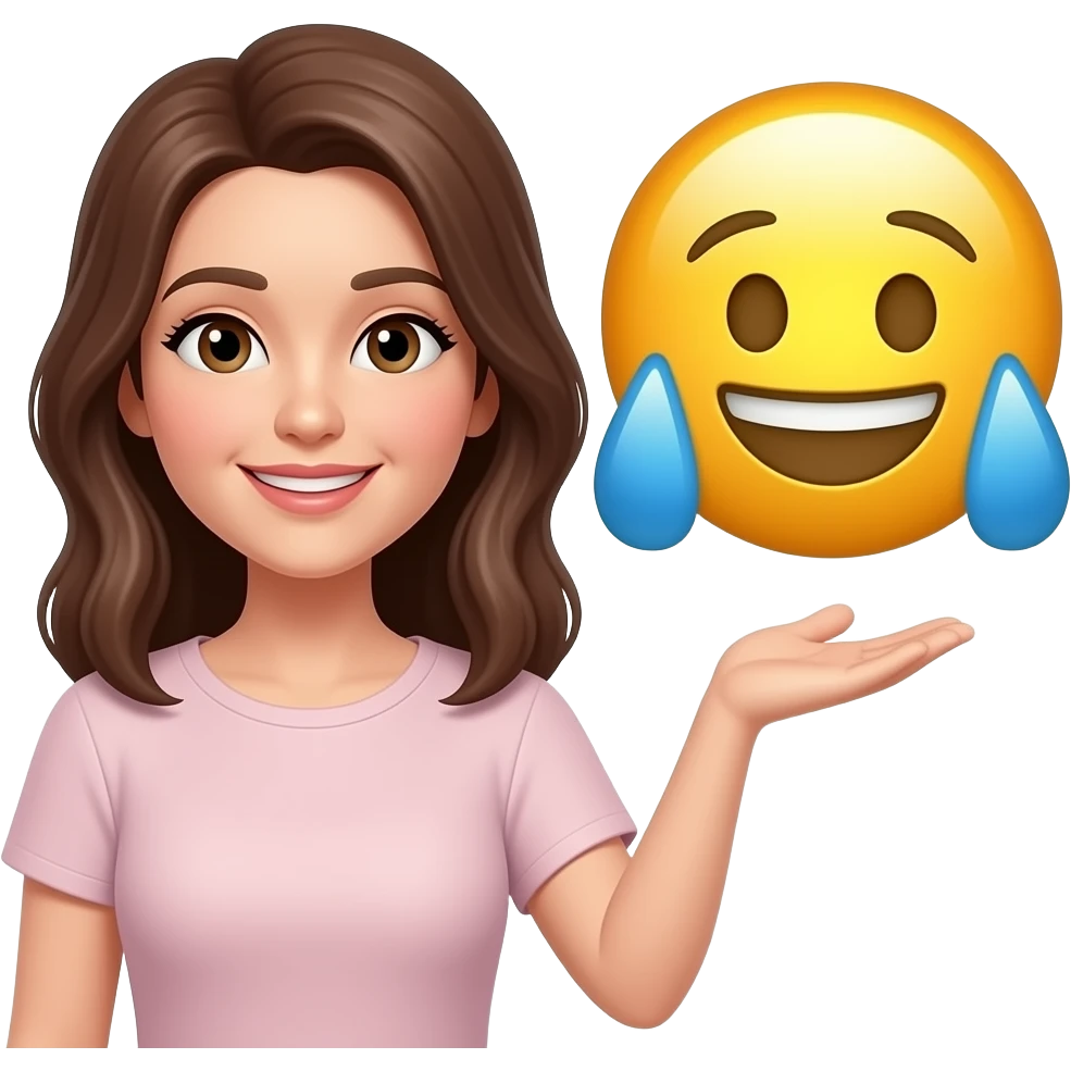 frau mit den mittellangen brauen haaren steht neben emoji emoji