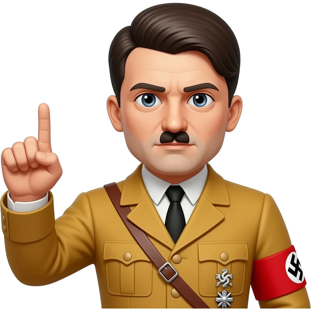 A yellow hitler with a swatica on a red shoulder band and he is doing the nazi sollutr emoji