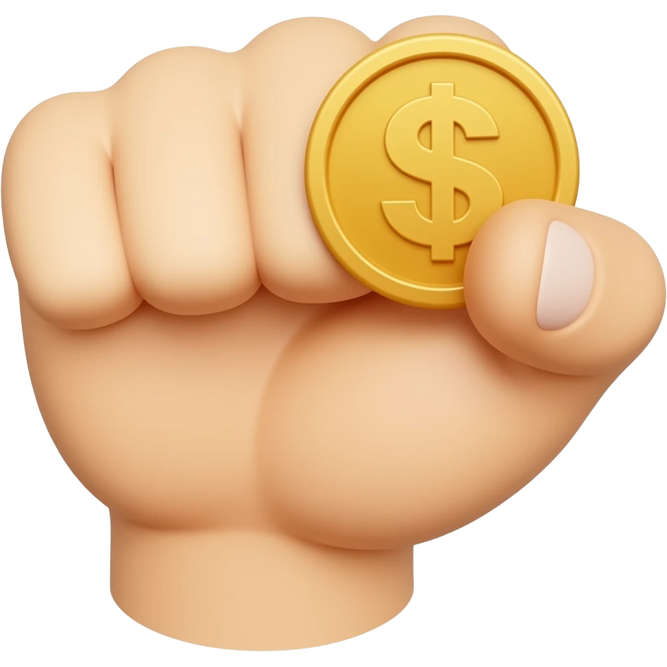 A strong hand hold a coin, what represent financial control. emoji