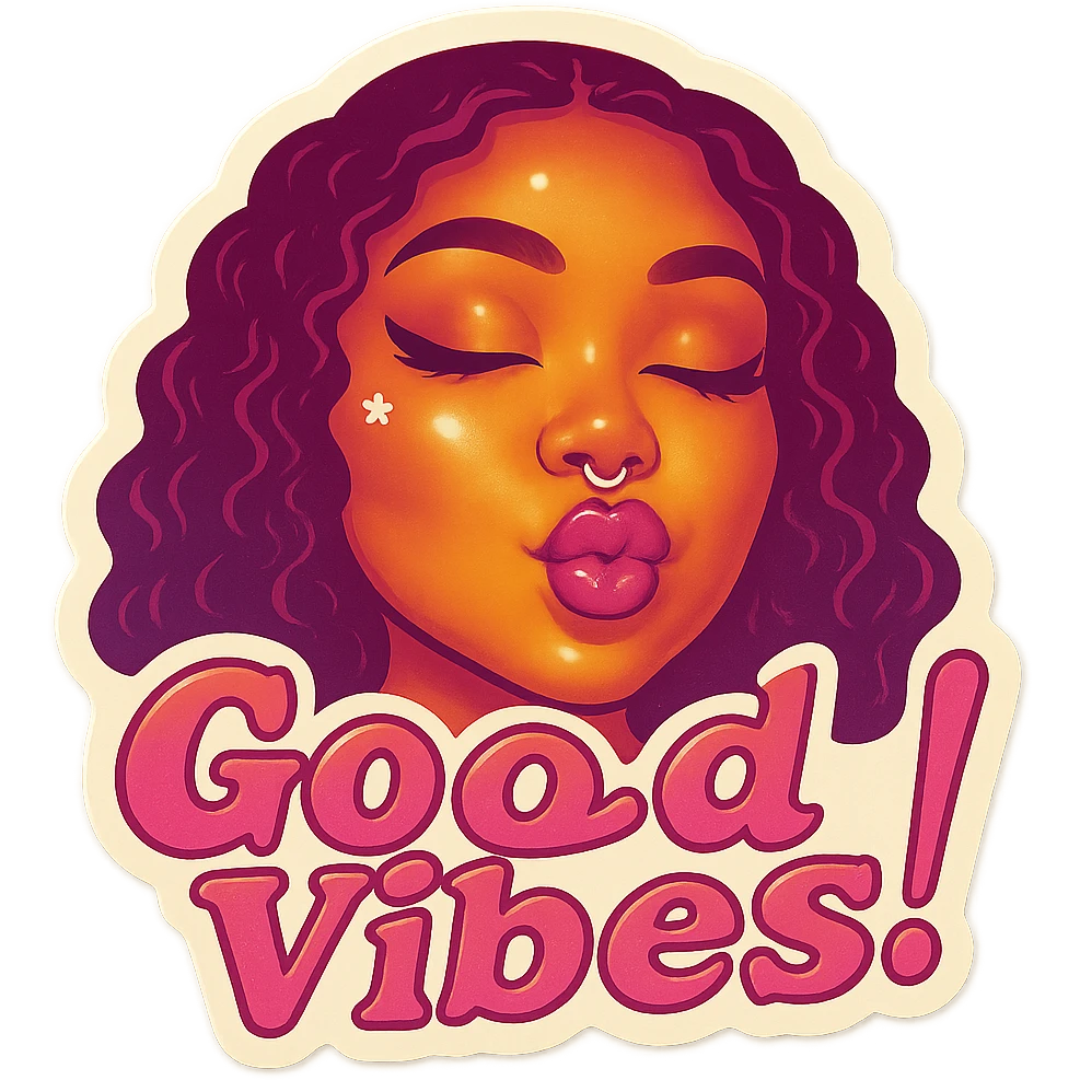 Eyes closed Kissy face 
add the words Good Vibes!  in pink  emoji