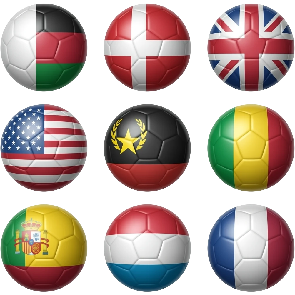 Ballons de foot avec tout les drapeaux des pays emoji