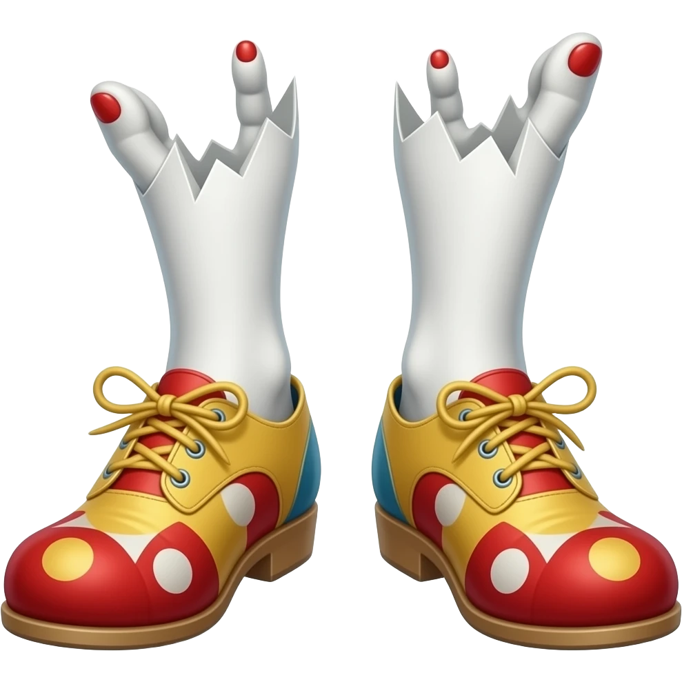 White feet with red toenails ripping of clown shoes emoji